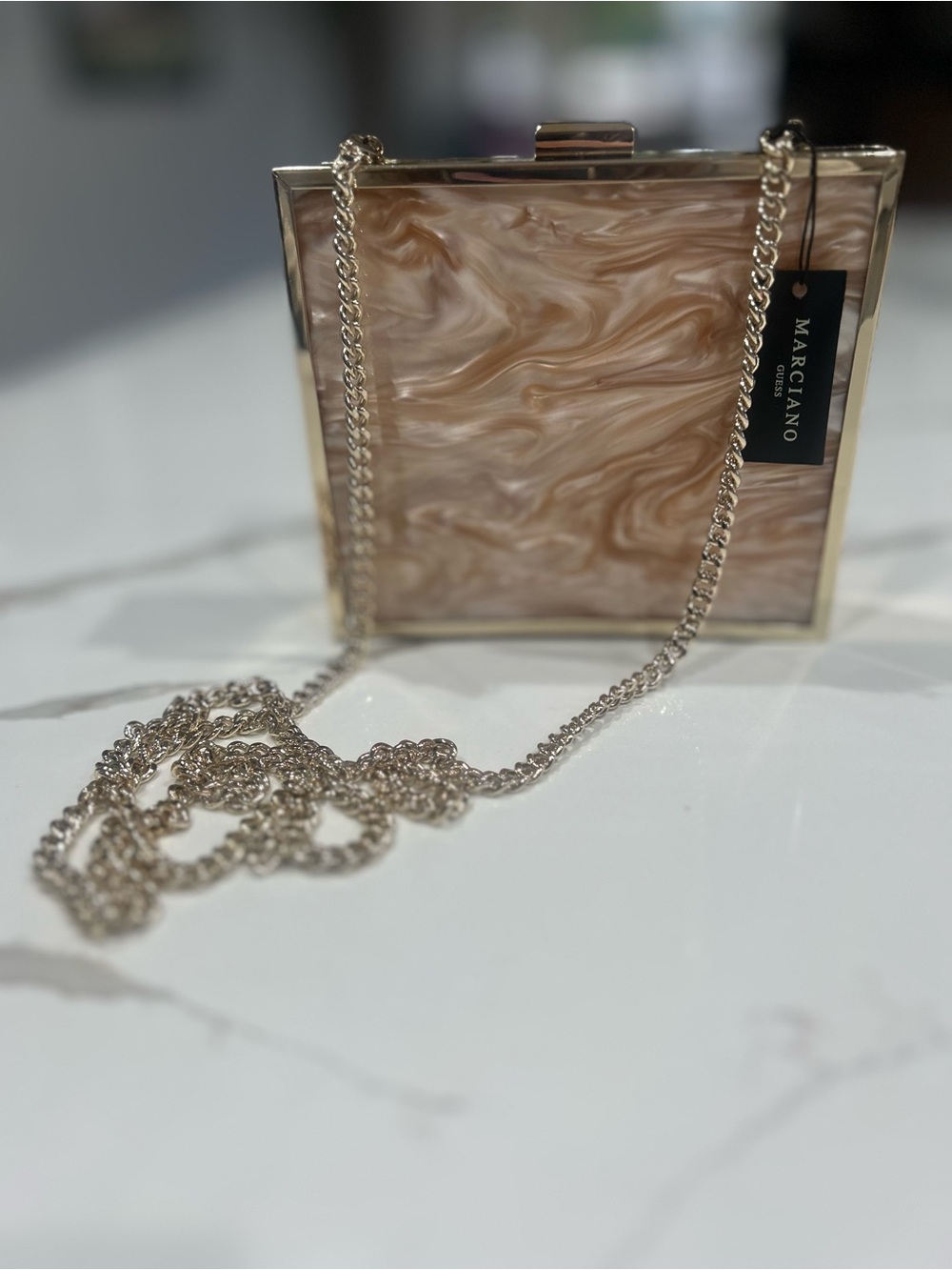 Marciano by Guess Swirl Acrylic Evening Clutch with Gold Chain